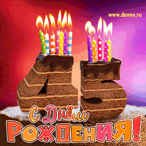 Гифка на 45 лет с шоколадным тортом и свечами на день рождения