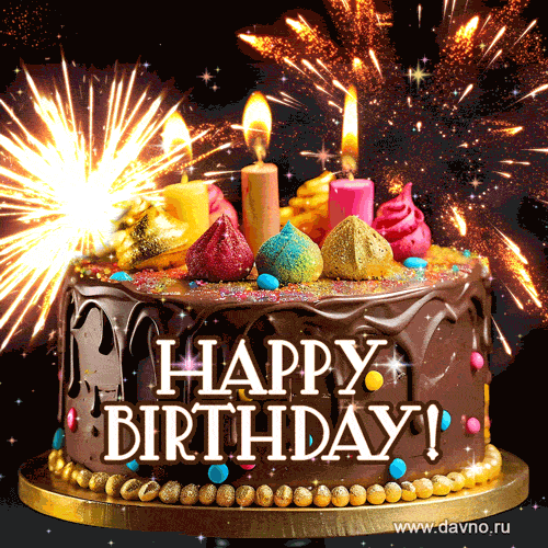 Праздничный торт со свечами и подписью Happy Birthday