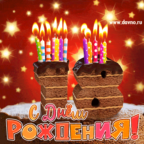 Гифка на 18 лет с шоколадным тортом и свечами на день рождения