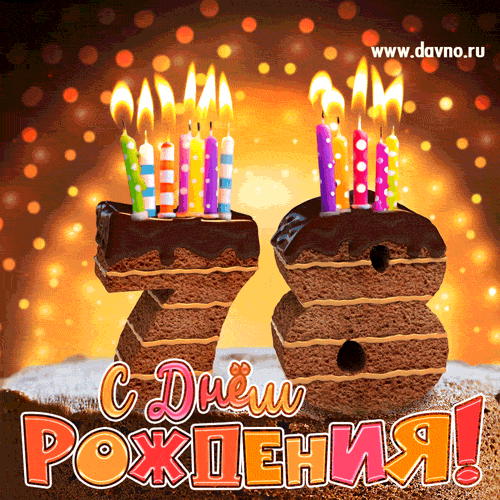 Гифка на 78 лет с шоколадным тортом и свечами на день рождения