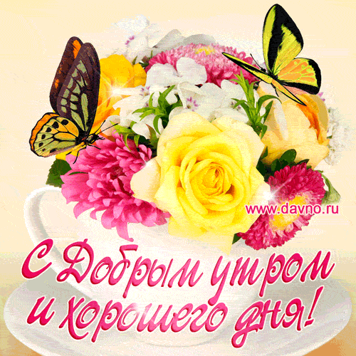 С Добрым Утром - красивая гифка с цветами и бабочками