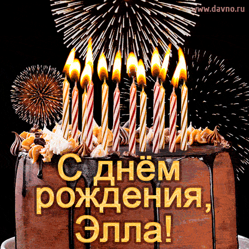 Красивая открытка GIF с Днем рождения Элла с праздничным тортом