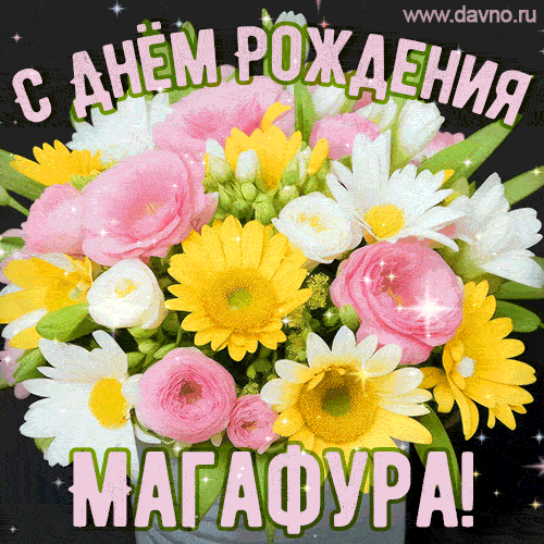Стильная и элегантная гифка с букетом летних цветов для Магафуры ко дню рождения
