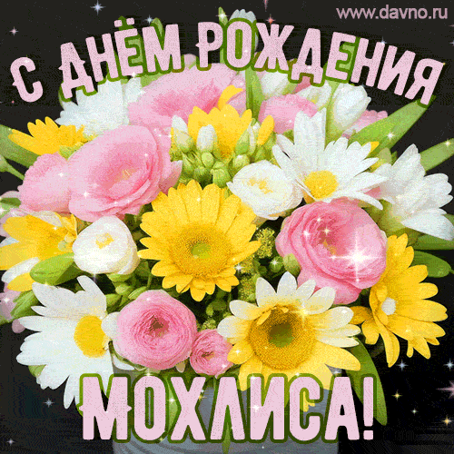 Стильная и элегантная гифка с букетом летних цветов для Мохлисы ко дню рождения