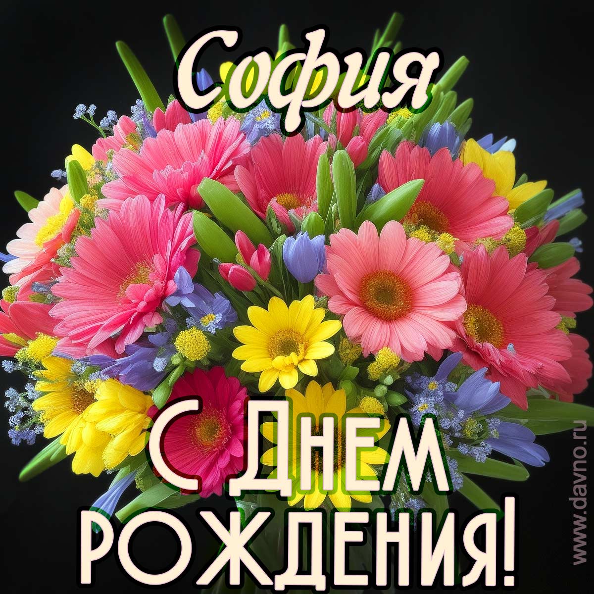 Открытка с букетом цветов для  Софии