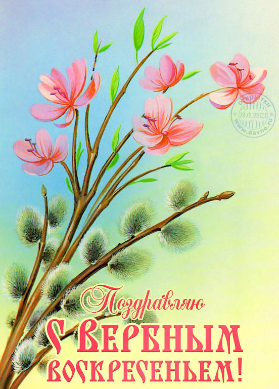Красивая открытка на Вербное воскресенье 28 апреля 2024