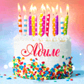 Открытка с Днём рождения Адиле - гифка с тортом и свечами