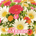 Анимационная открытка для Арианы с красочными летними цветами и блёстками