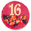 Картинка с тортом с цифрой 16 и мерцанием (GIF)