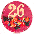 Картинка с тортом с цифрой 26 и мерцанием (GIF)