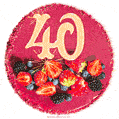 Круглый торт красный бархат, украшенный свежими ягодами и цифрой 40