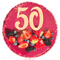 Картинка с тортом с цифрой 50 и мерцанием (GIF)