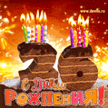 Гифка на 26 лет с шоколадным тортом и свечами на день рождения