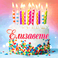 Открытка с Днём рождения Елизавете - гифка с тортом и свечами