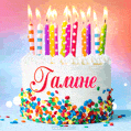 Открытка с Днём рождения Галине - гифка с тортом и свечами