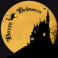 Стильная открытка на Хэллоуин. Старинный замок и красивая подпись.