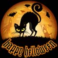 Прикольная открытка на Хэллоуин с черным котом