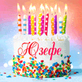 Открытка с Днём рождения Юзефе - гифка с тортом и свечами