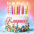 Открытка с Днём рождения Клариссе - гифка с тортом и свечами