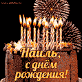 Красивая открытка GIF с Днем рождения Наиль с праздничным тортом
