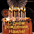 Красивая открытка GIF с Днем рождения Наиля с праздничным тортом
