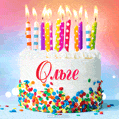 Открытка с Днём рождения Ольге - гифка с тортом и свечами