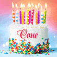 Открытка с Днём рождения Соне - гифка с тортом и свечами