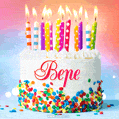Открытка с Днём рождения Вере - гифка с тортом и свечами