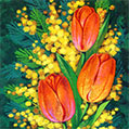 Рисунок с оранжевыми тюльпанами и мимозой